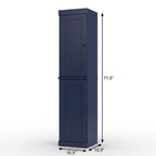 17" Navy Blue Solid Wood Free Standing Double Door Linen Cabinet