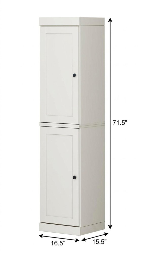 17" Off White Solid Wood Free Standing Double Door Linen Cabinet