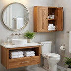 24" Brown Solid Wood Wall Mounted Double Door Bathroom Cabinet