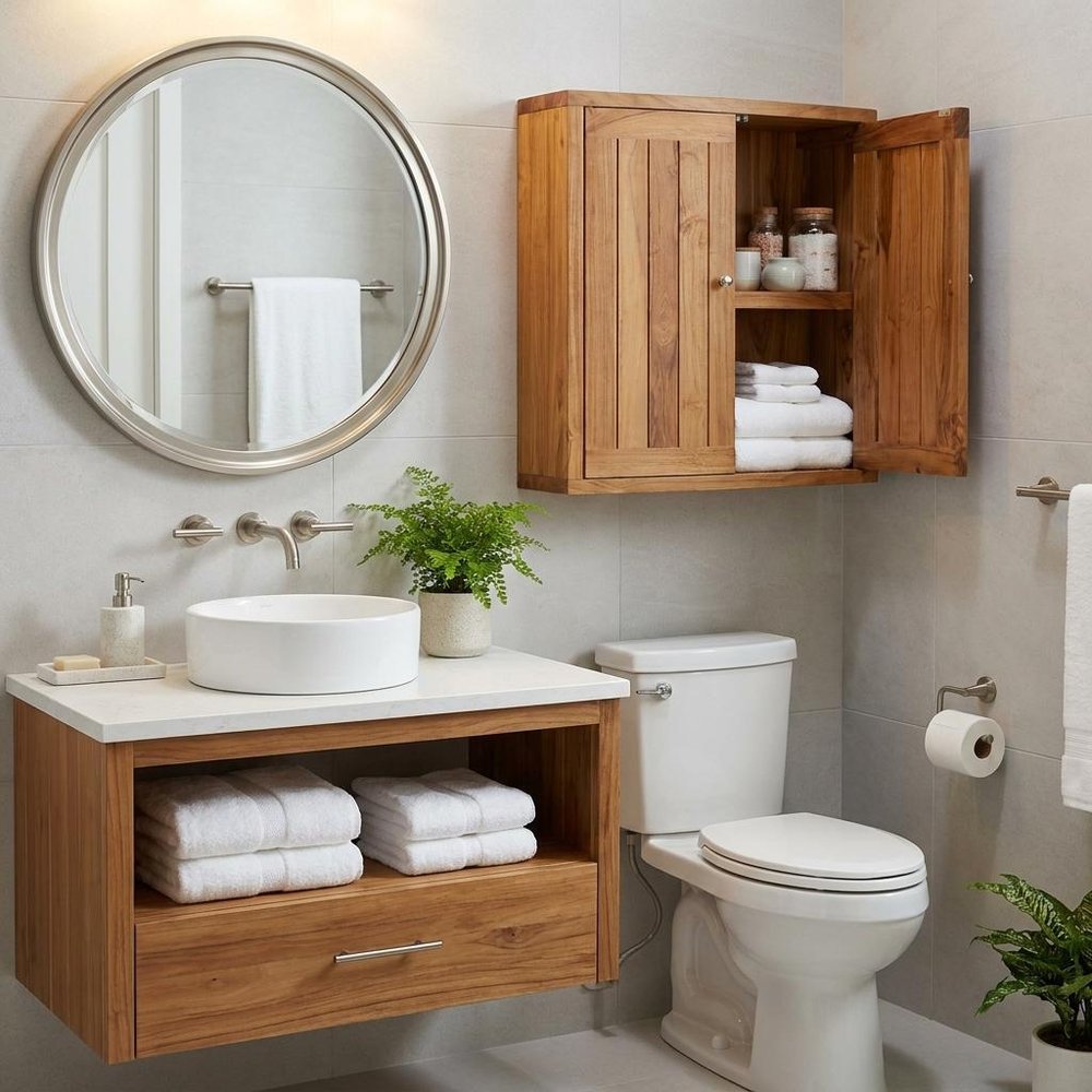 24" Brown Solid Wood Wall Mounted Double Door Bathroom Cabinet