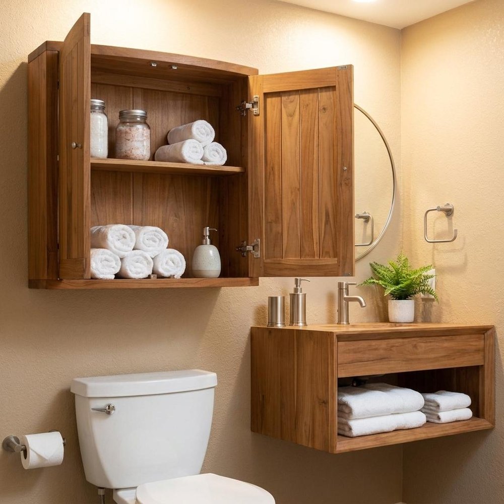 24" Brown Solid Wood Wall Mounted Double Door Bathroom Cabinet