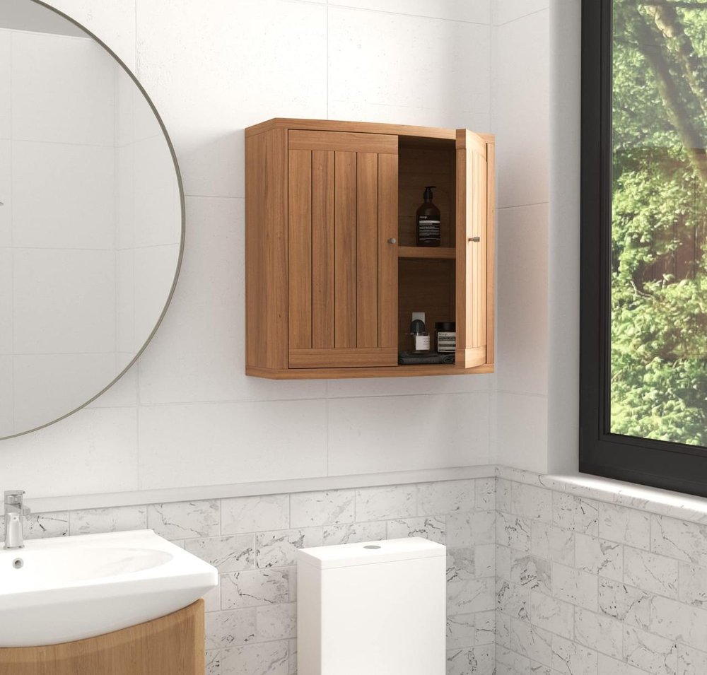 24" Brown Solid Wood Wall Mounted Double Door Bathroom Cabinet