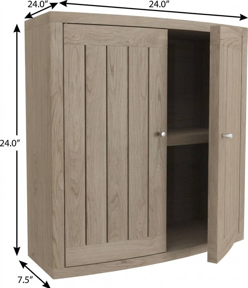 24" Natural Solid Wood Wall Mounted No Textural Detailing Double Door Bathroom Cabinet