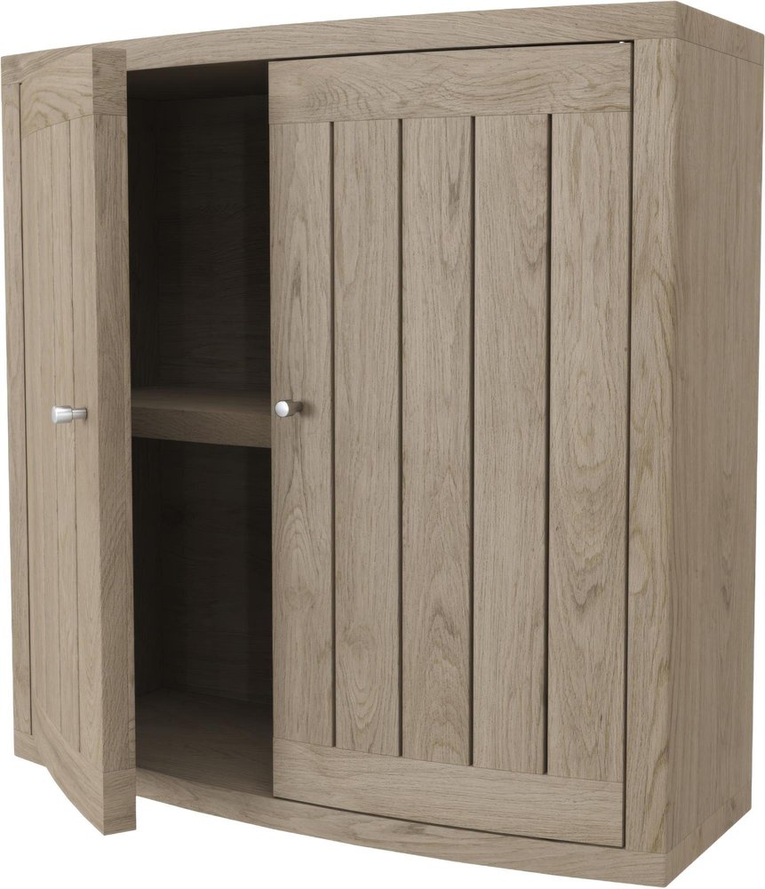 24" Natural Solid Wood Wall Mounted No Textural Detailing Double Door Bathroom Cabinet