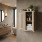 24" Natural Solid Wood Wall Mounted No Textural Detailing Double Door Bathroom Cabinet