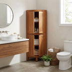 12" Brown Solid Wood Double Door Bathroom Cabinet