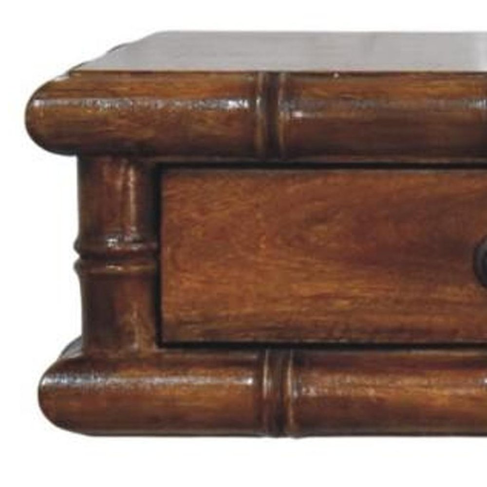 32" Chestnut Solid Wood Floating Wall Mount Console Table With Two Drawers