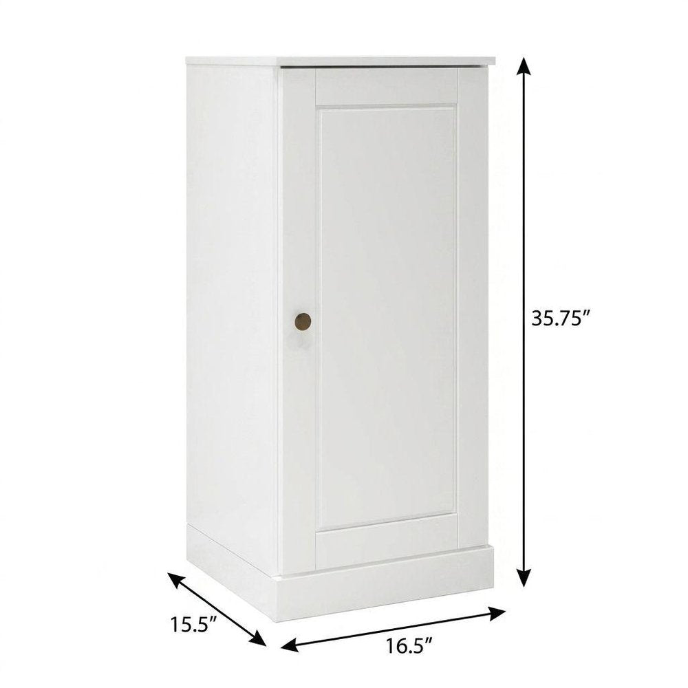 17" White Solid Wood Free Standing Single Door Linen Cabinet