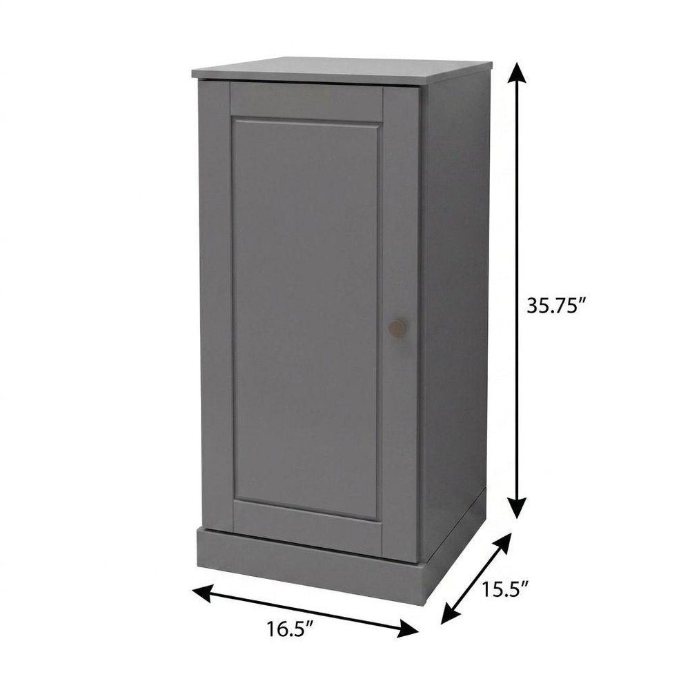 17" Gray Solid Wood Free Standing Single Door Linen Cabinet