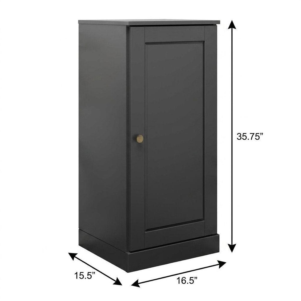 17" Black Solid Wood Free Standing Single Door Linen Cabinet