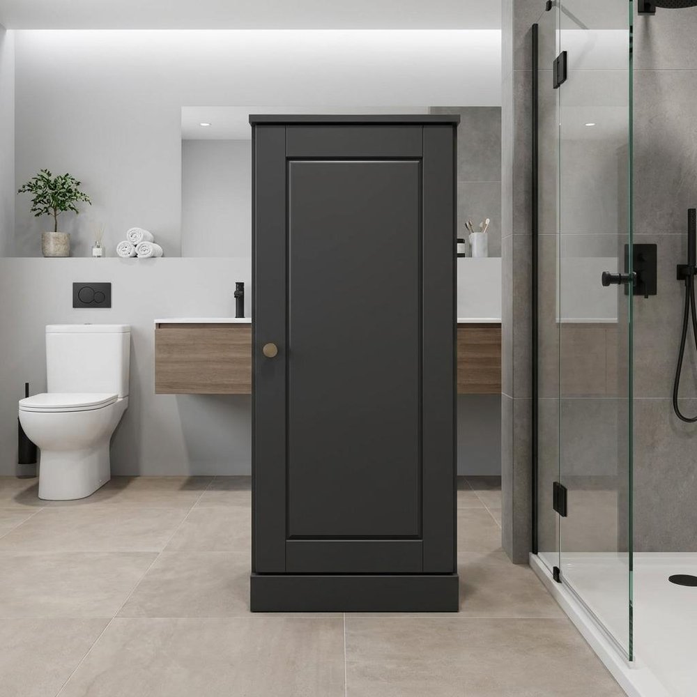 17" Black Solid Wood Free Standing Single Door Linen Cabinet