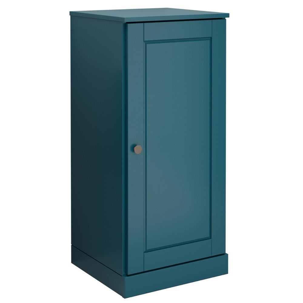 17" Teal Blue Solid Wood Free Standing Single Door Linen Cabinet