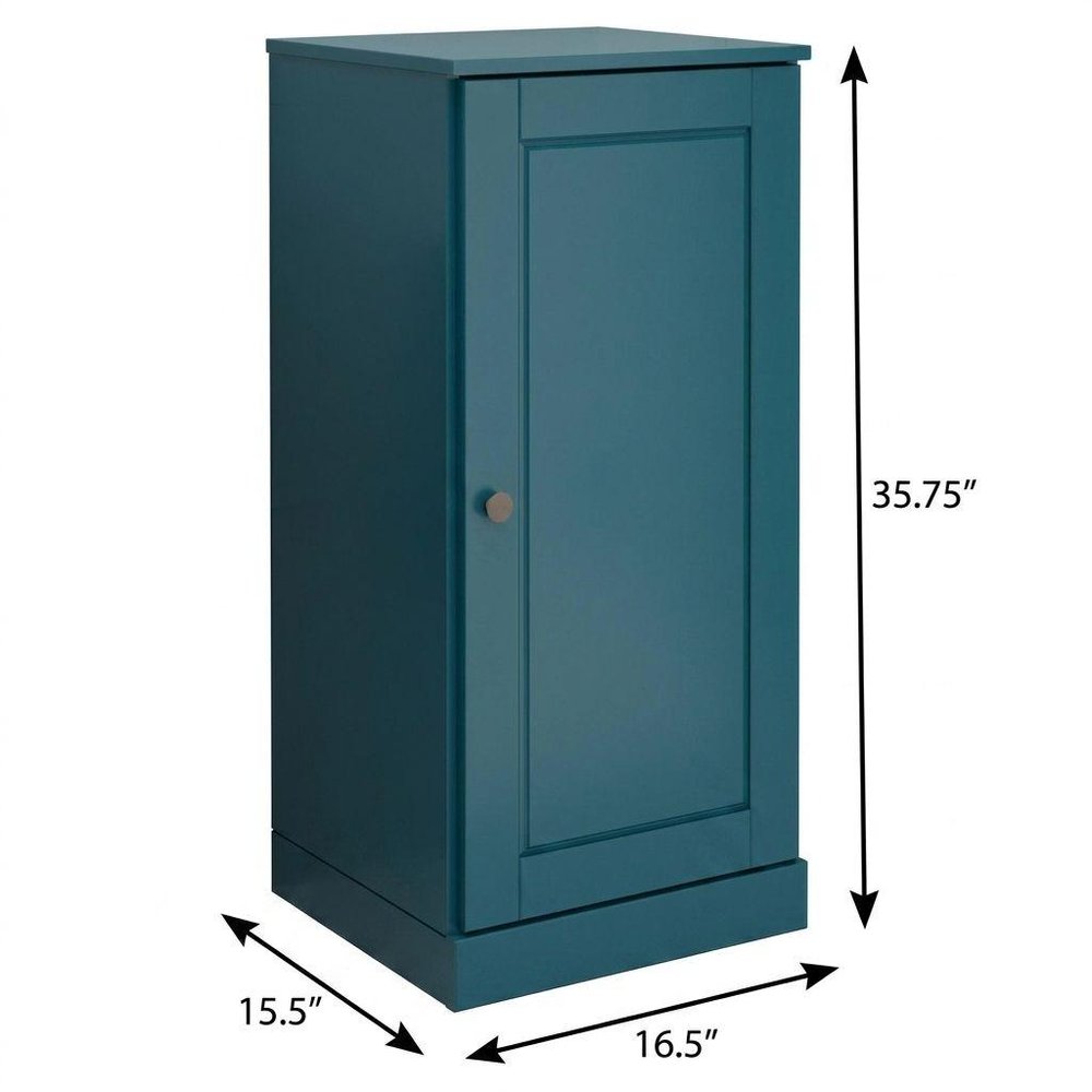17" Teal Blue Solid Wood Free Standing Single Door Linen Cabinet