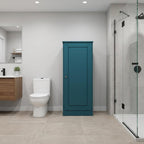 17" Teal Blue Solid Wood Free Standing Single Door Linen Cabinet