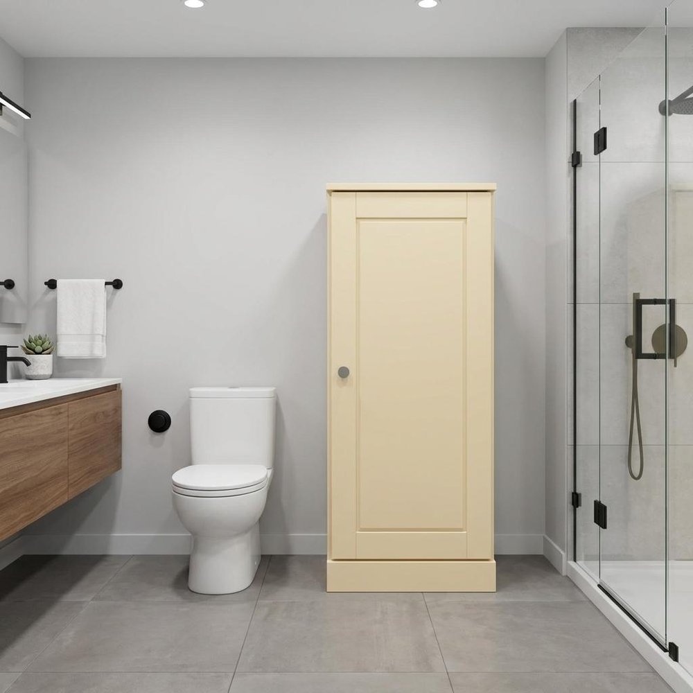17" Yellow Solid Wood Free Standing Single Door Linen Cabinet