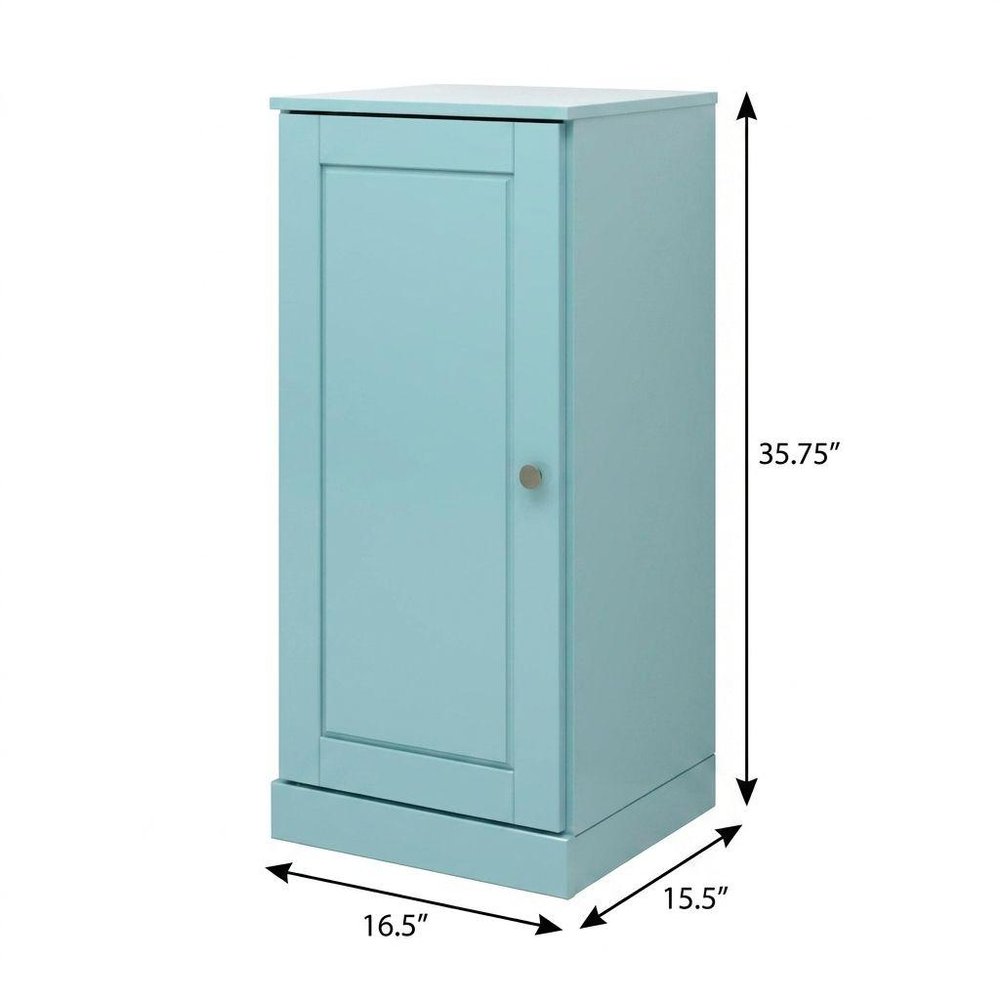 17" Aqua Solid Wood Free Standing Single Door Linen Cabinet