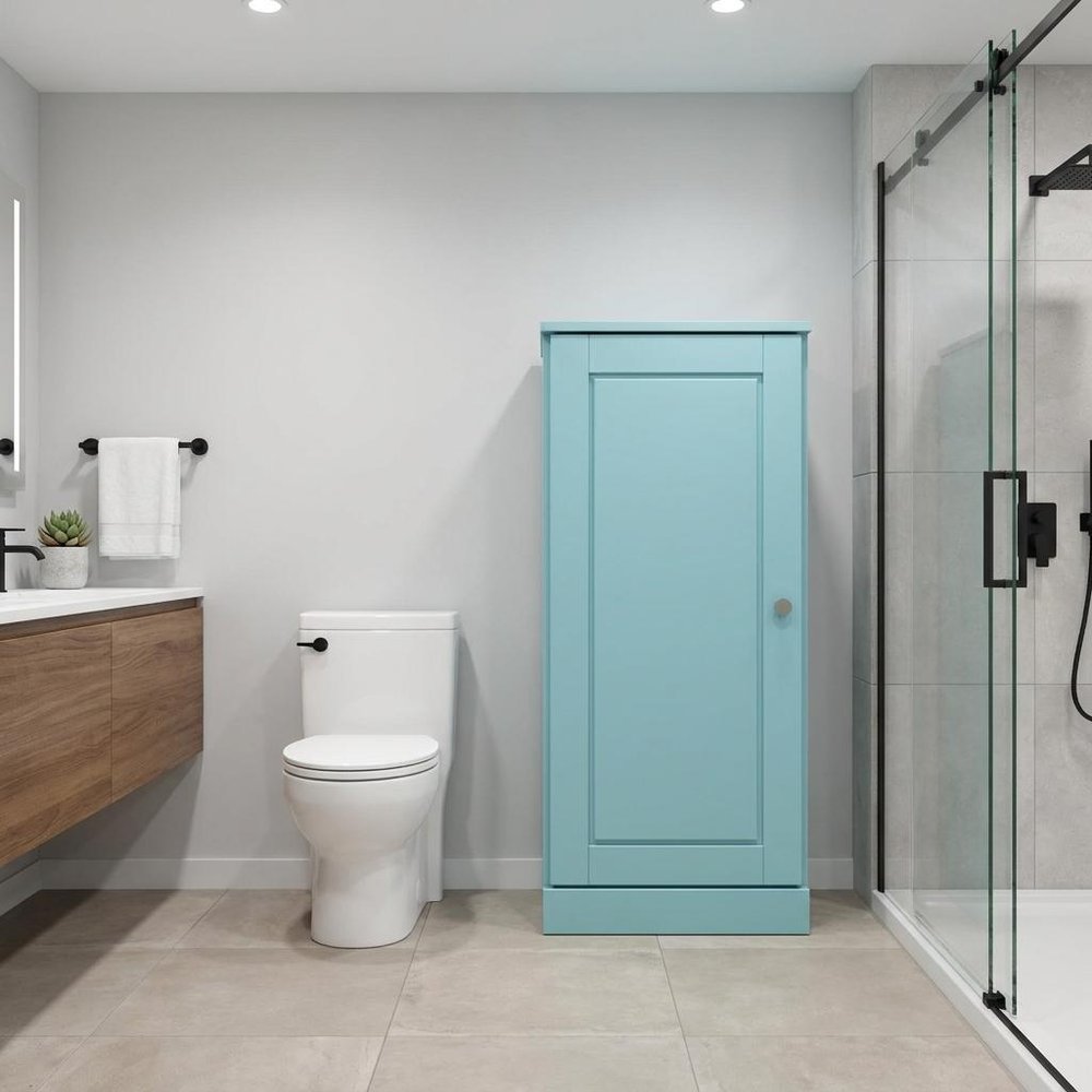 17" Aqua Solid Wood Free Standing Single Door Linen Cabinet