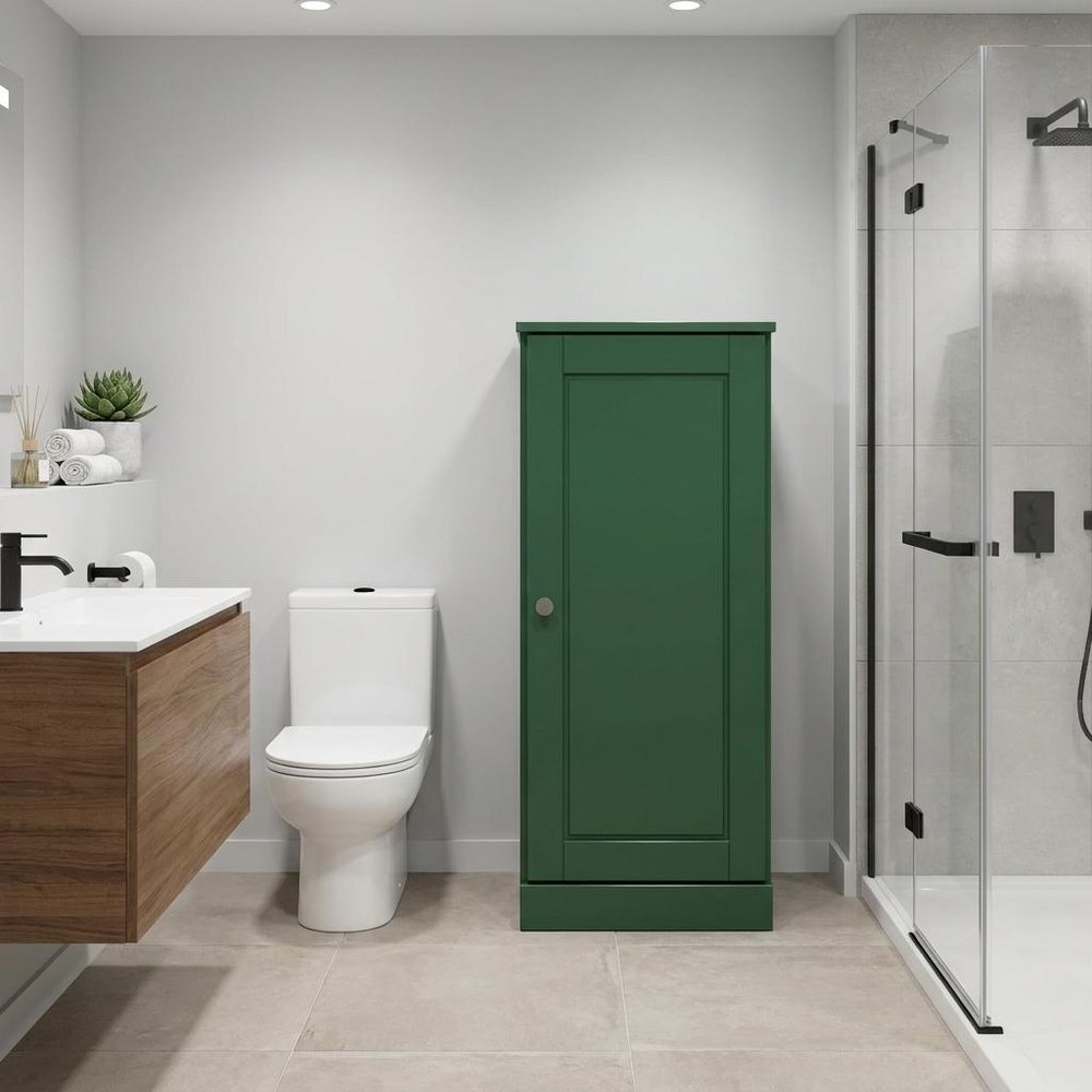 17" Green Solid Wood Free Standing Single Door Linen Cabinet