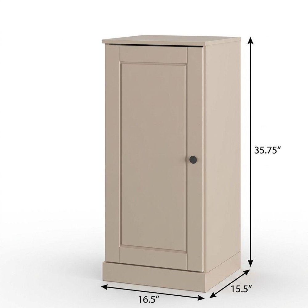 17" Beige Solid Wood Free Standing Single Door Linen Cabinet