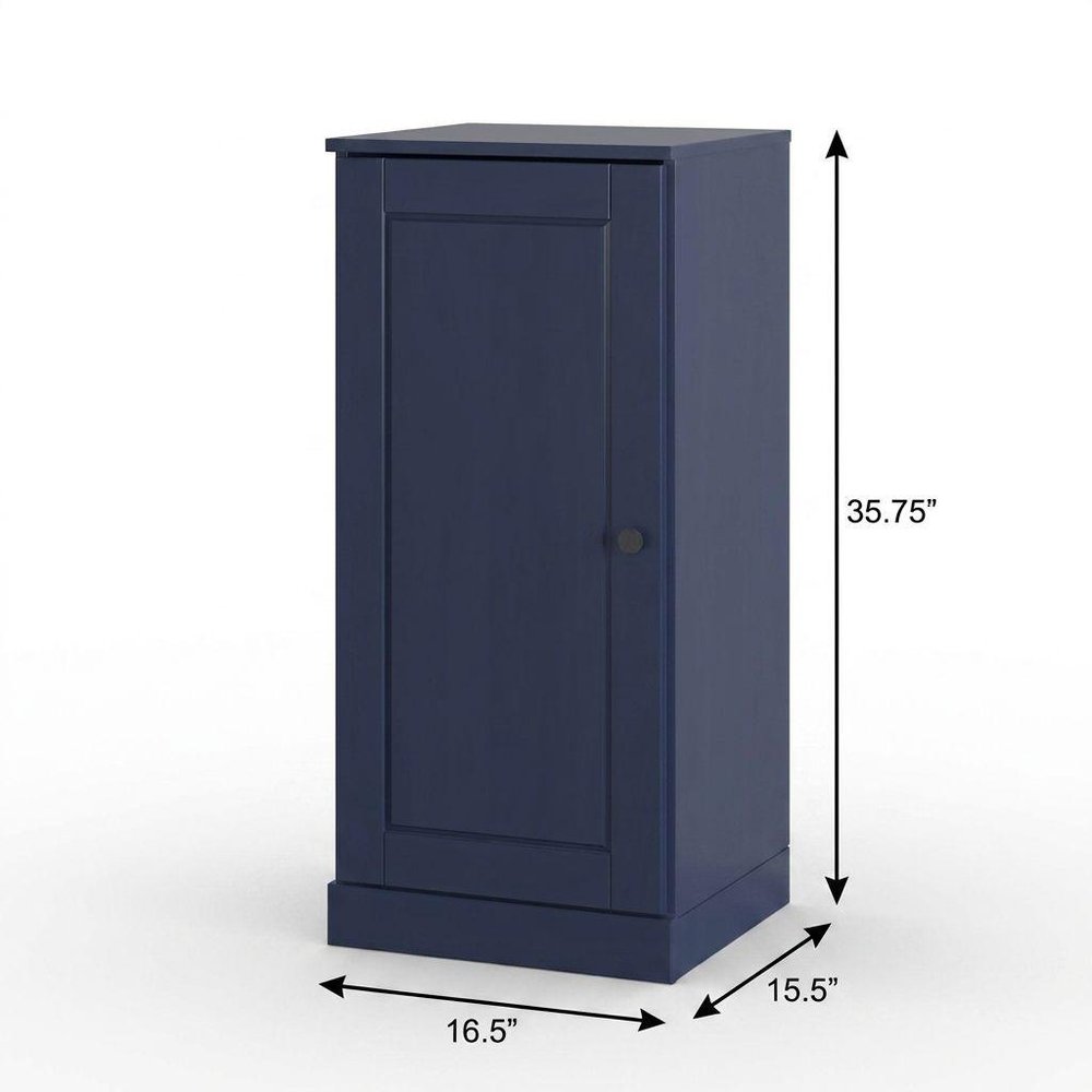 17" Navy Blue Solid Wood Free Standing Single Door Linen Cabinet