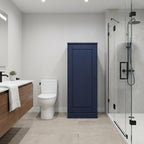 17" Navy Blue Solid Wood Free Standing Single Door Linen Cabinet