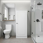 17" White Solid Wood Free Standing Single Door Linen Cabinet