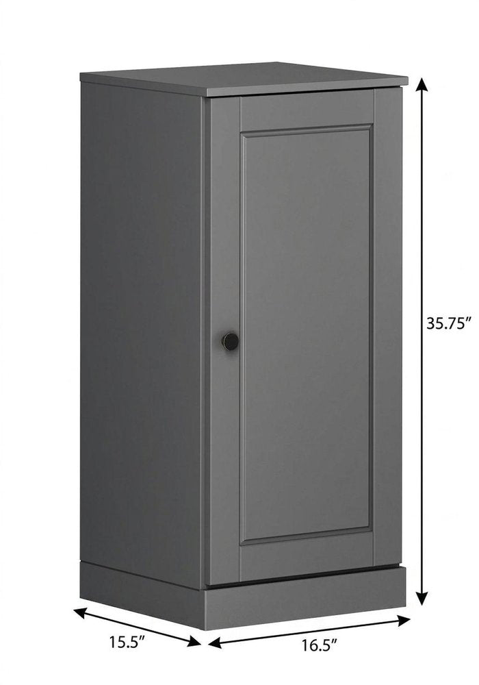 17" Gray Solid Wood Free Standing Single Door Linen Cabinet