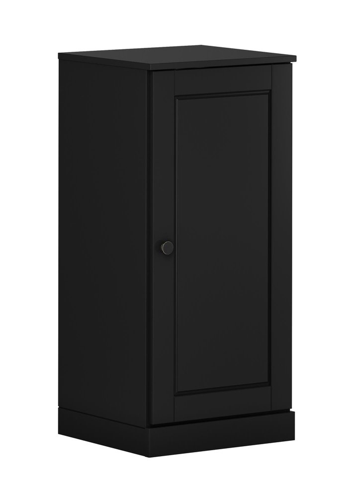 17" Black Solid Wood Free Standing Single Door Linen Cabinet