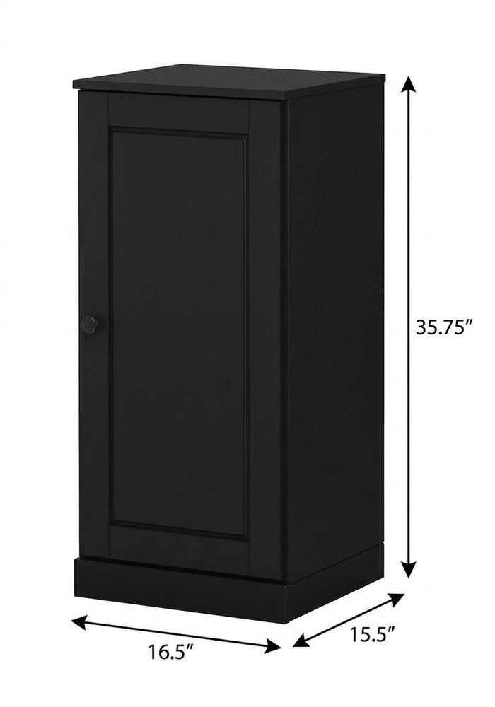 17" Black Solid Wood Free Standing Single Door Linen Cabinet