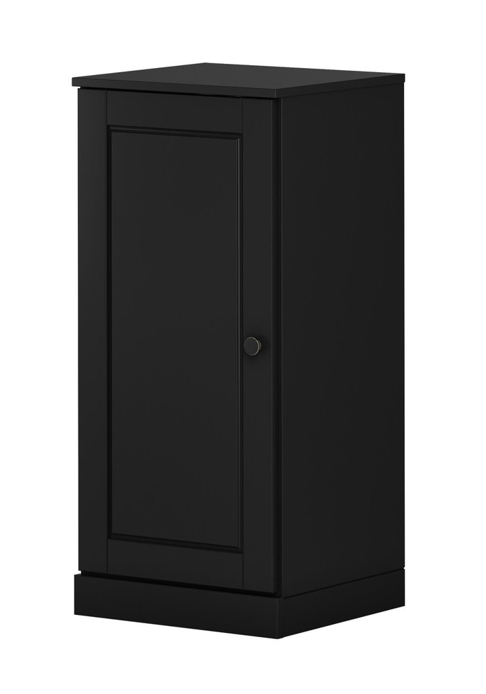 17" Black Solid Wood Free Standing Single Door Linen Cabinet