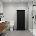 17" Black Solid Wood Free Standing Single Door Linen Cabinet