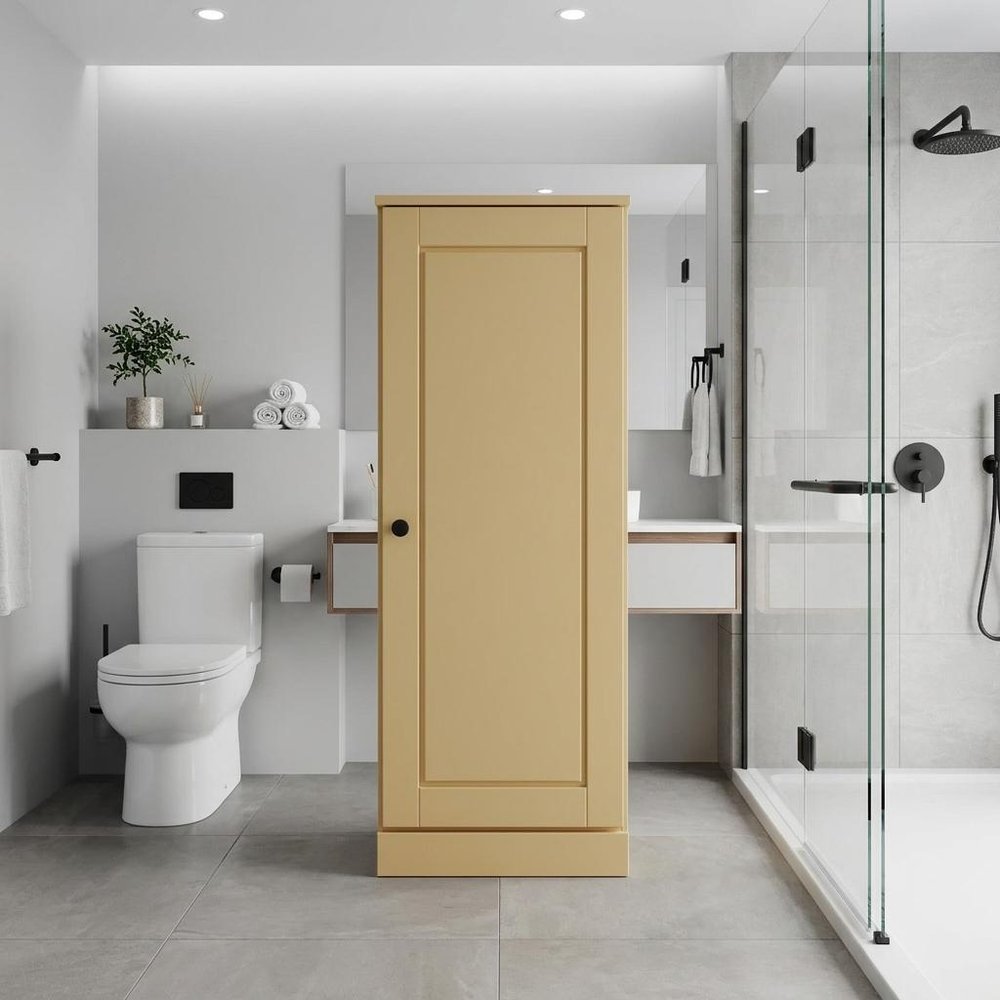 17" Yellow Solid Wood Free Standing Single Door Linen Cabinet