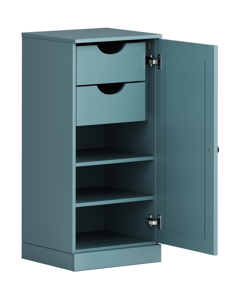 17" Aqua Solid Wood Free Standing Single Door Linen Cabinet