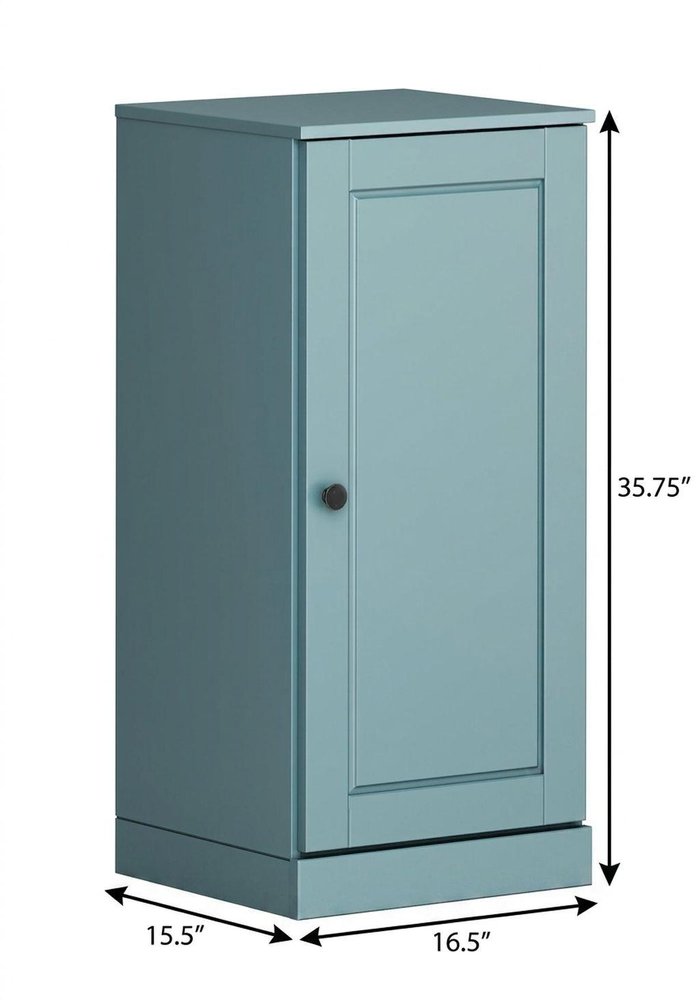 17" Aqua Solid Wood Free Standing Single Door Linen Cabinet