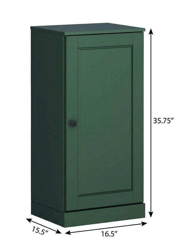 17" Green Solid Wood Free Standing Single Door Linen Cabinet