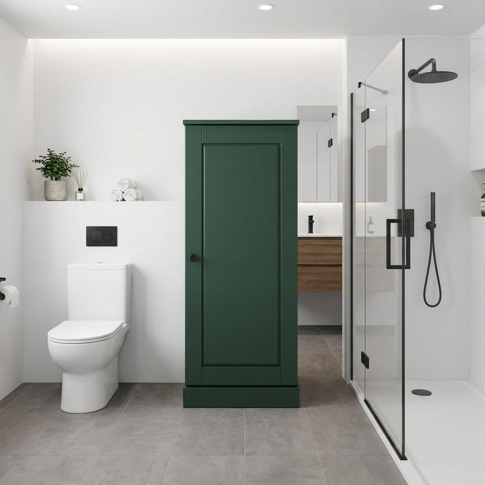 17" Green Solid Wood Free Standing Single Door Linen Cabinet