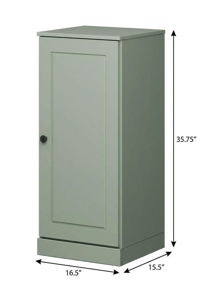 17" Sage Solid Wood Free Standing Single Door Linen Cabinet