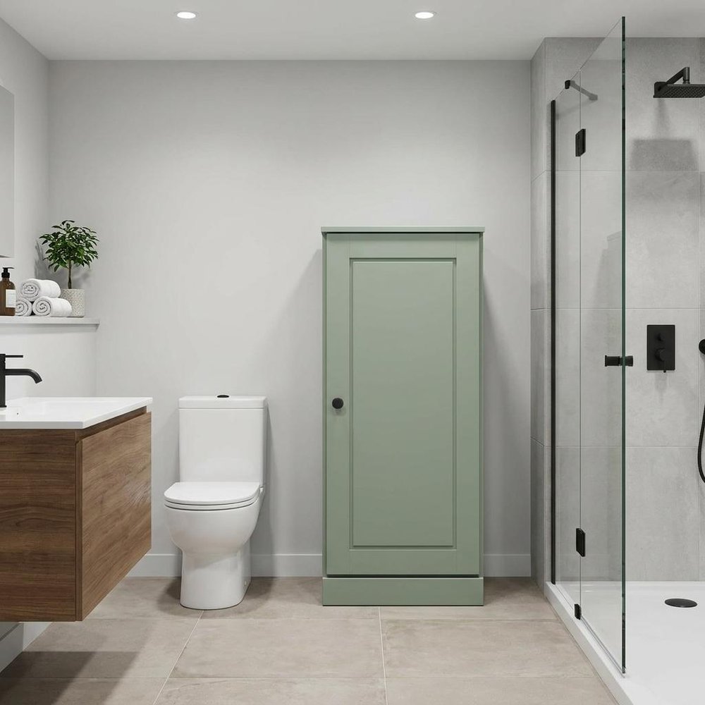 17" Sage Solid Wood Free Standing Single Door Linen Cabinet