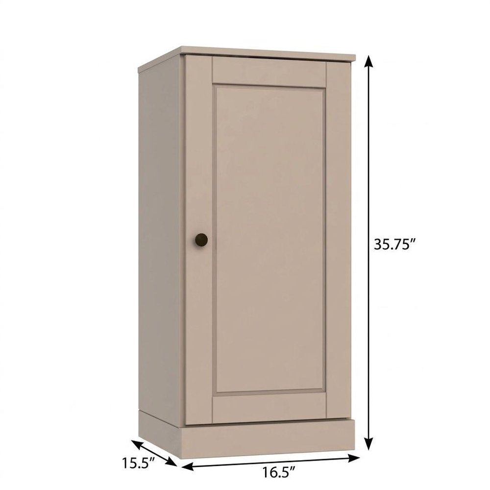 17" Beige Solid Wood Free Standing Single Door Linen Cabinet