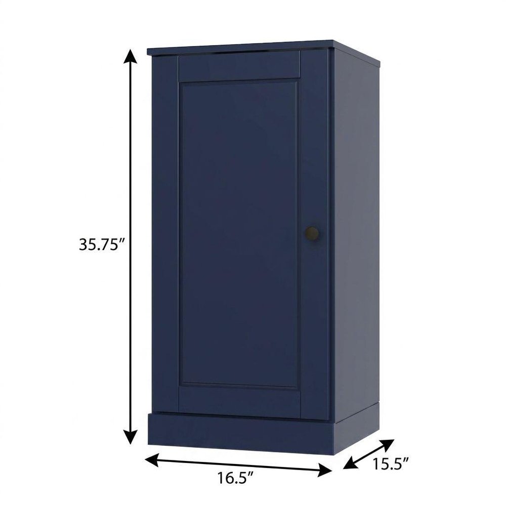 17" Navy Blue Solid Wood Free Standing Single Door Linen Cabinet