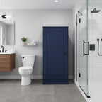 17" Navy Blue Solid Wood Free Standing Single Door Linen Cabinet