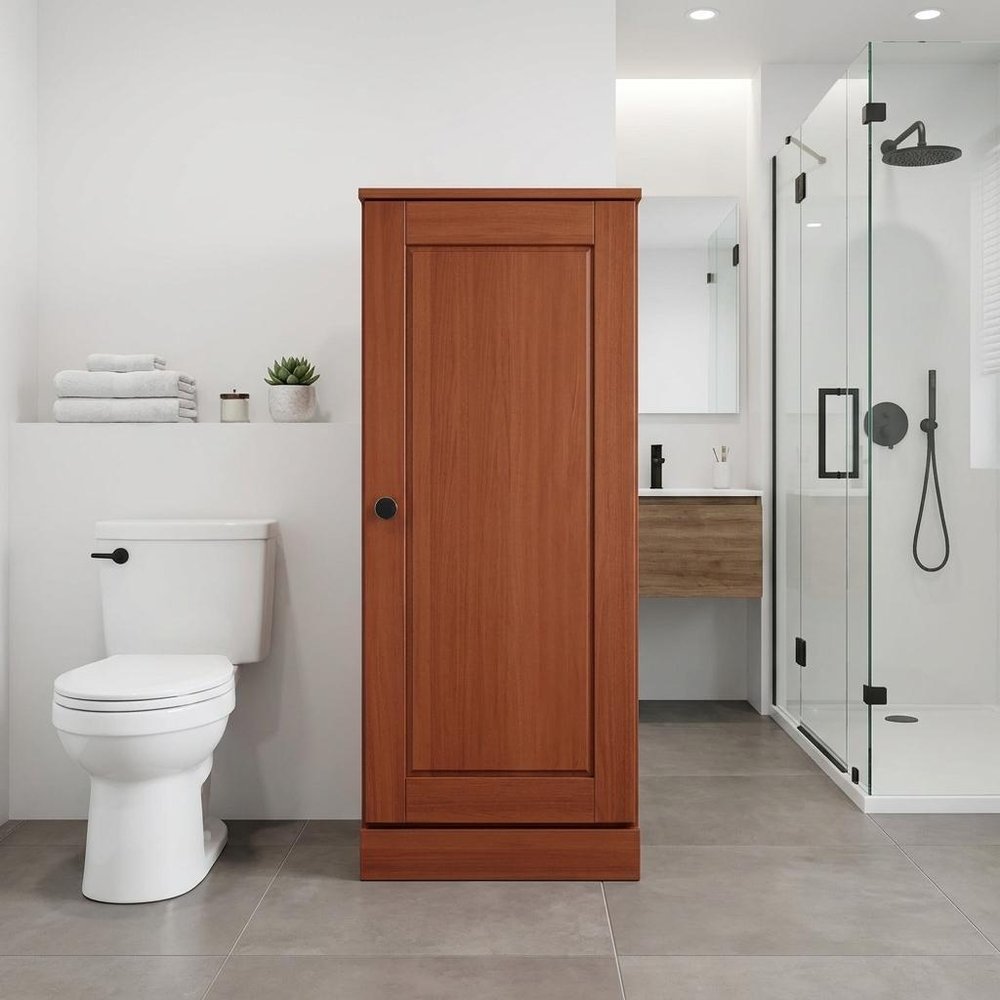 17" Coffee Solid Wood Free Standing Single Door Linen Cabinet