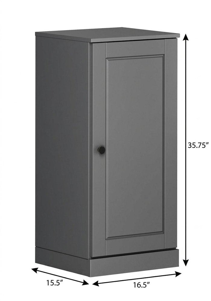 17" Gray Solid Wood Free Standing Single Door Linen Cabinet