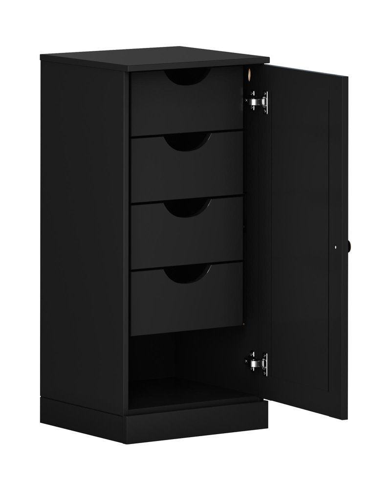 17" Black Solid Wood Free Standing Single Door Linen Cabinet