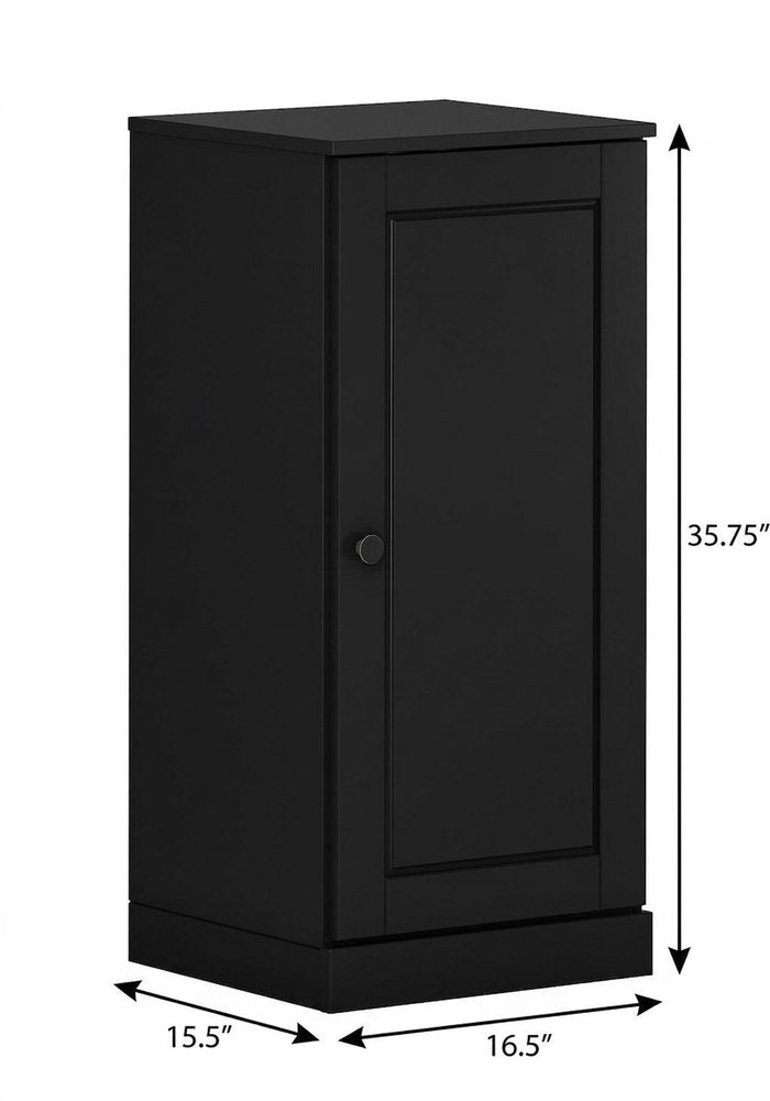 17" Black Solid Wood Free Standing Single Door Linen Cabinet