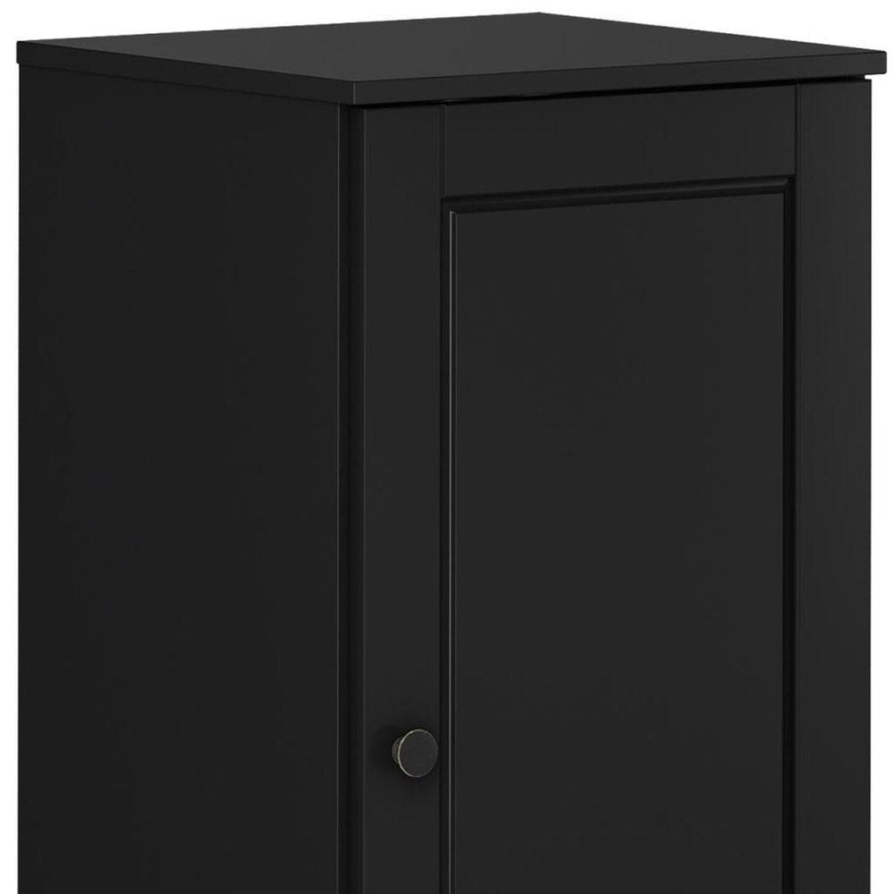 17" Black Solid Wood Free Standing Single Door Linen Cabinet