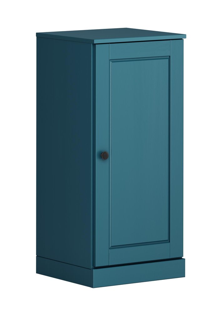 17" Teal Blue Solid Wood Free Standing Single Door Linen Cabinet