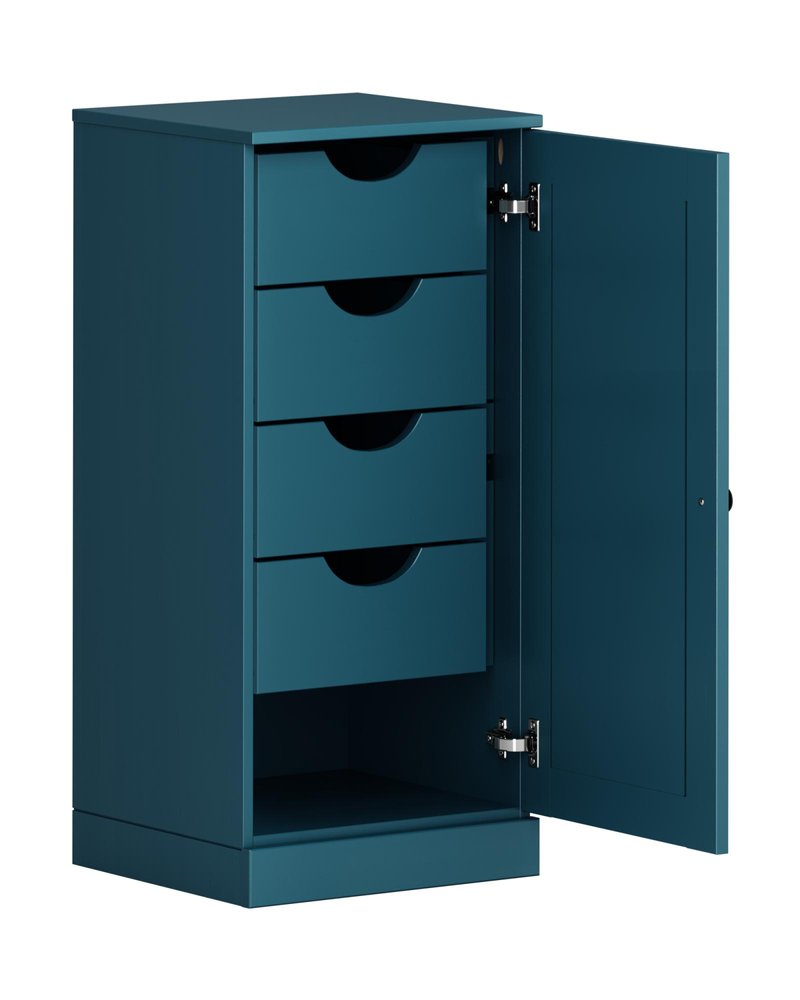 17" Teal Blue Solid Wood Free Standing Single Door Linen Cabinet