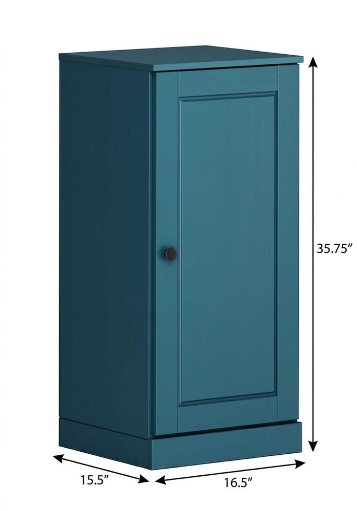 17" Teal Blue Solid Wood Free Standing Single Door Linen Cabinet