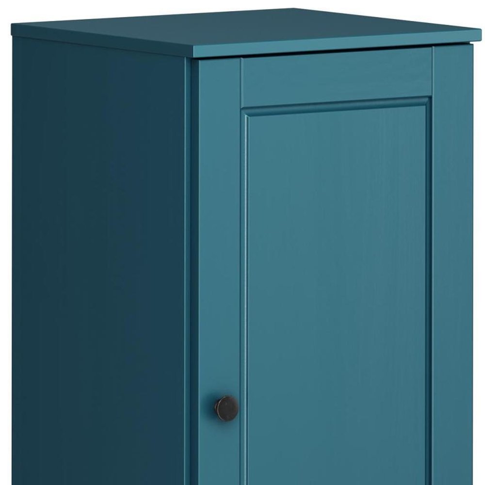 17" Teal Blue Solid Wood Free Standing Single Door Linen Cabinet